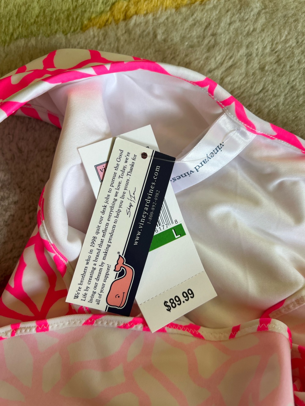 Vineyard Vines Pink & White One-Piece Swimsuit with Ruffle Strap NWT - Picture 2 of 4